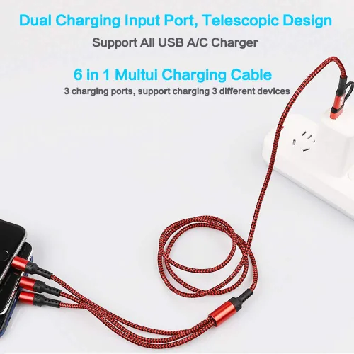 Miniatura 4 de Travel Essentials, cable de carga múltiple USB C [3 unidades de 4 pies] 6 en 1 USB A/C a USB C/Micro USB, cable de carga múltiple para teléfono