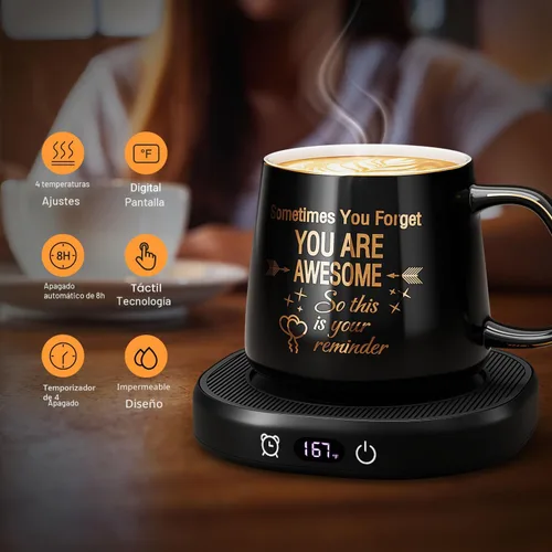 Miniatura 2 de Juego de Taza de Café Calentador y Eres Increíble, Calentador de Tazas Eléctrico para Escritorio, Calentador de Bebidas con 4 Ajustes