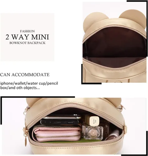 Miniatura 4 de KL928 - Mochila mini con diseño de lunares lindo y moño para niñas, convertible a bandolera y bolso para mujeres