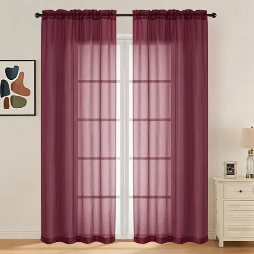 Miniatura 33 de LIVEKID Cortinas traslúcidas negras de cocina de 36 pulgadas de largo, cortinas cortas filtrantes de luz, 2 paneles de gasa aireada, texturizadas