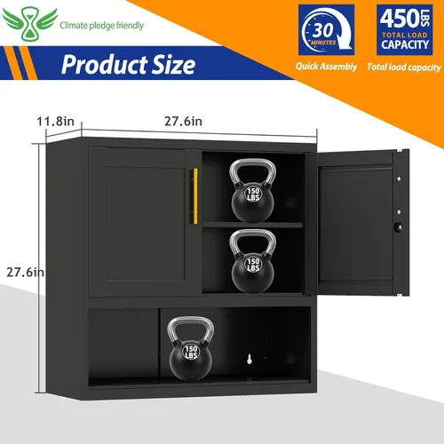 Miniatura 3 de GAIOUS Armario de pared de garaje de metal con cerradura, gabinete de herramientas de acero montado en la pared con puerta y estante, botiquín