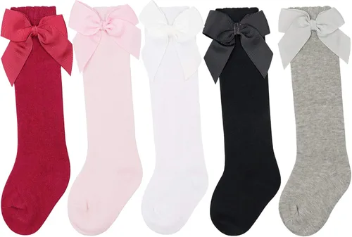DRESHOW BQUBO Baby Knee High Sock Toddler Girl Dress Socks Baby Knit Stocking Cotton Infant Girls Socks