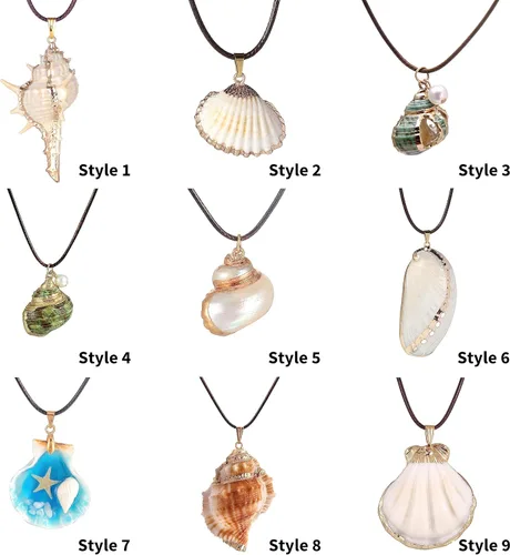 Miniatura 3 de FM FM42 Collar con colgante de concha de concha de mar natural con cadena de cuerda de 27 pulgadas de largo (25 estilos)