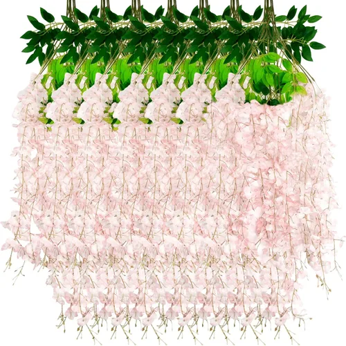 Miniatura 51 de Paquete de 12 guirnaldas de flores colgantes de glicina blanca, enredaderas de flores artificiales de 3.77 pies, glicinia falsa, guirnalda colgante