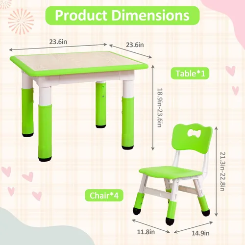Miniatura 3 de Mesa y sillas para niños, mesa para niños de altura ajustable con juego de 4 sillas, mesas para niños de 2 a 10 años, escritorio de graffiti, mesa