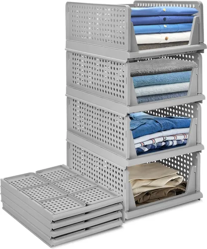 Paquete de 4 cajas de almacenamiento plegables para armario, organizador de cajones de plástico, apilables, cestas de tela, contenedor de armario,