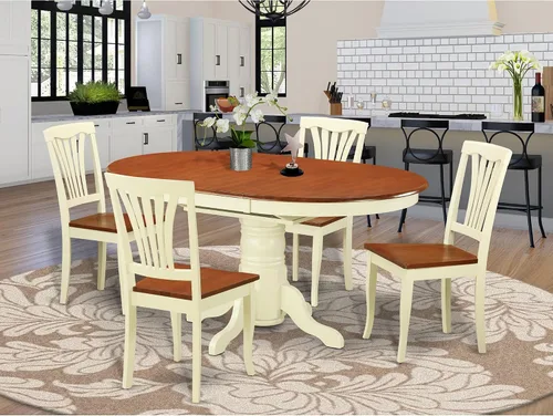 Miniatura 5 de East West Furniture AVON7-WHI-W - Juego de comedor de 7 piezas consta de una mesa de comedor ovalada con hojas de mariposa y 6 sillas de cocina, 42