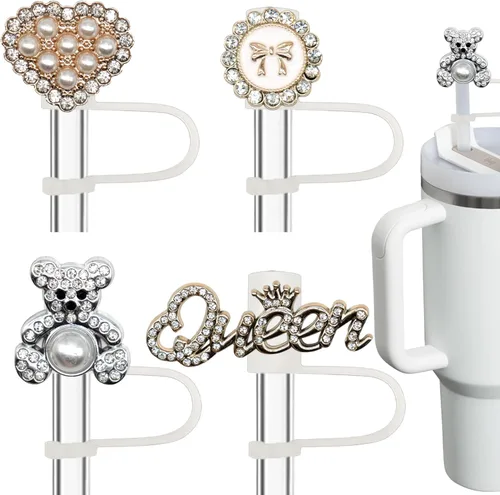 Miniatura 10 de Cubiertas de Pajitas de Mariposa con Purpurina - 4 Piezas de Adornos de Pajitas Bling para Vasos Stanley Quencher H2.0 de 30oz y 40oz, 10mm