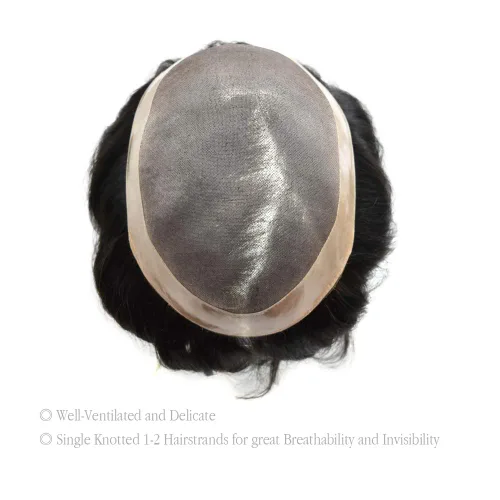 Miniatura 2 de Toupee cabello humano fino mono revestimiento de poliéster alrededor de la postizo duradero NPU monofilamento sistema de reemplazo de cabello