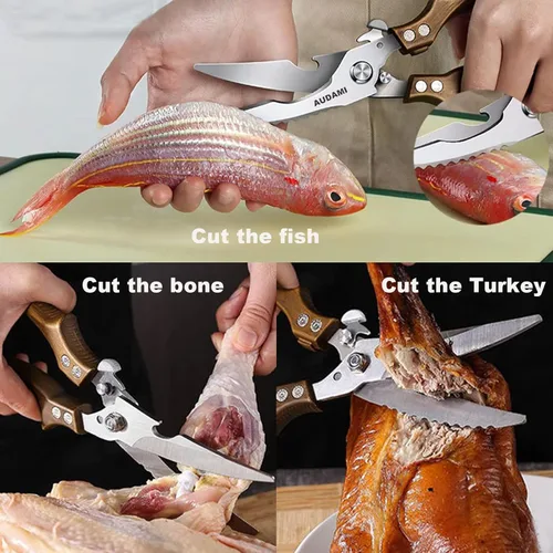 Miniatura 4 de Tijeras para aves de corral, 2 unidades, tijeras de carne resistentes, con resorte de acero inoxidable, tijeras de pavo y pollo, tijeras