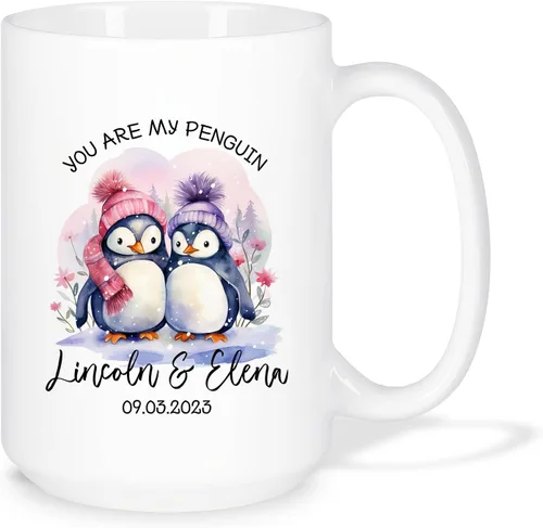 Miniatura 15 de Taza de café personalizada con diseño de zorro de 11 onzas, 15 onzas, divertida taza de viaje para pareja de zorros, taza de té con nombre y fecha