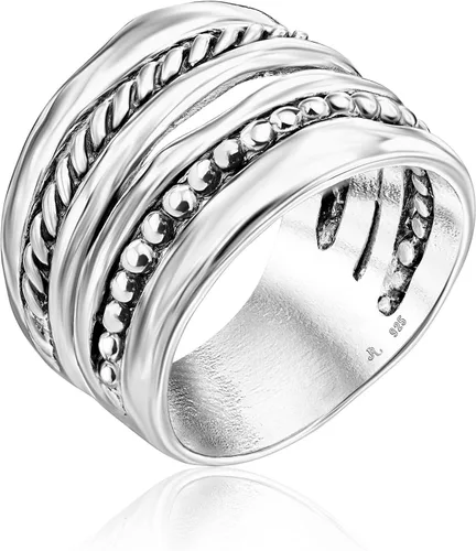 JEAN RACHEL JEWELRY Anillo de plata de ley 925 Cuerda ancha de múltiples hebras y cuentas de diseño vintage, hipoalergénico, sin plomo ni níquel,