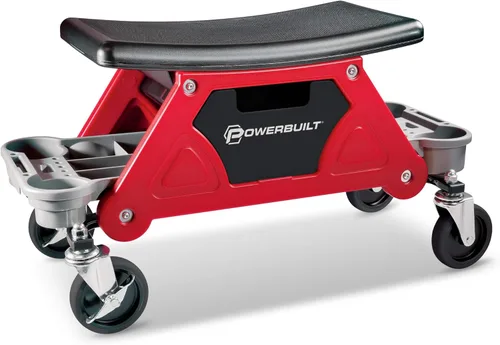 Miniatura 6 de Powerbuilt Asiento Mecánico Rodante de Servicio Pesado y Taburete de Freno con Ruedas Giratorias de Goma de 4 Pulgadas que Ruedan Sobre Cualquier