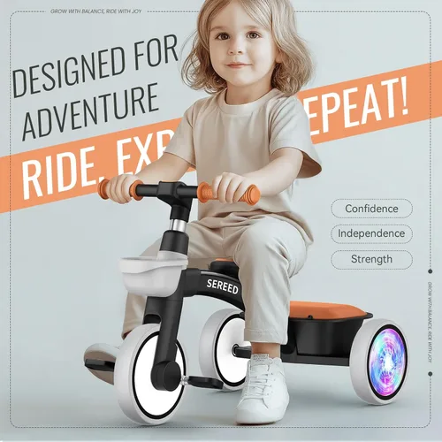 Miniatura 2 de SEREED Triciclo para niños con iluminación colorida para niños de 2 a 5 años, triciclo con asiento y manillar ajustables, cesta extraíble, idea