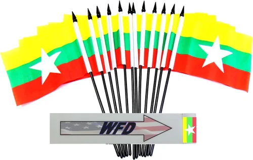 Miniatura 105 de World Flags Direct Banderas en miniatura de poliéster de Afganistán, paquete de 12, decoración de mesa de fiesta, desfiles, 4 x 6 pulgadas, verde