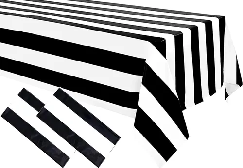 Miniatura 7 de 1 mantel a rayas blancas y negras de plástico impermeable de 54 x 108 pulgadas, fundas de mesa geométricas a rayas para comedor, campamento, picnic