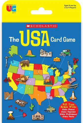 Miniatura 2 de University Games, Juego de cartas de viaje Scholastic USA, Aprende capitales estatales y hechos históricos, Gran juego de cartas de desafío