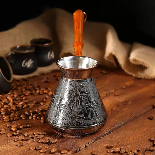 Miniatura 2 de Cezve Ibrik Briki - Cafetera de cobre de 20 onzas con grabado en árabe, con mango de madera