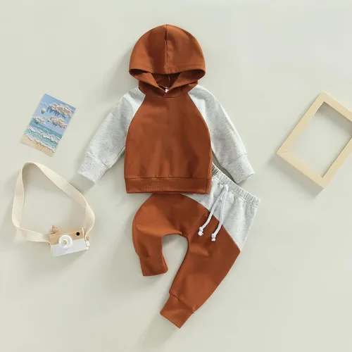 Miniatura 155 de Ropa de bebé niño 3 6 9 12 18 24M 3T Conjunto de pantalones con capucha patchwork sudadera con capucha pantalones de rayas traje de otoño invierno
