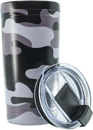 Military Gift Shop - Vaso térmico de acero inoxidable con camuflaje negro de 20oz con tapa a prueba de fugas, vaso de viaje térmico de café con Camo