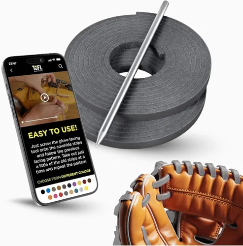 Miniatura 19 de TOFL Kit de encaje para guantes de sóftbol y béisbol Kit de reparación de cordones de guante de encaje 2 cordones de cuero con aguja de cordones