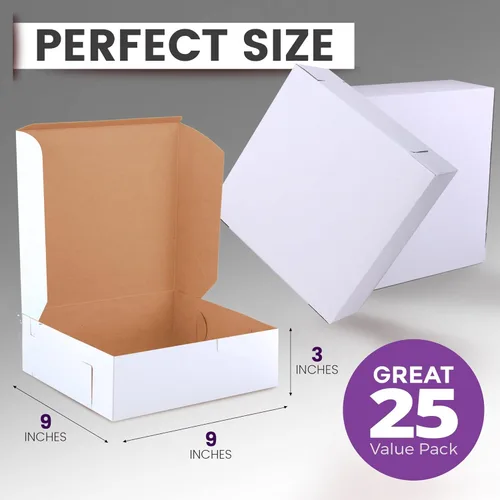 Miniatura 2 de Fit Meal Prep Paquete de 25 cajas de pastelería de 9 x 9 x 3 pulgadas, caja de panadería blanca para galletas, cartón de papel kraft compostable