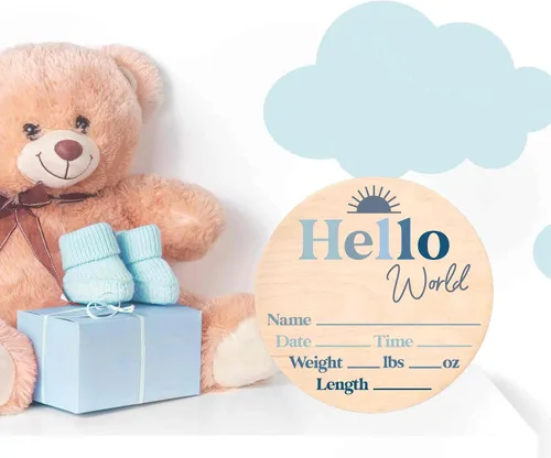 Miniatura 8 de Letrero de recién nacido "Hello World" - Placa de anuncio de nacimiento con nombre de bebé para hospital - Accesorio para fotos - Decoración