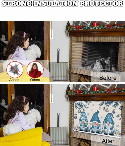 Miniatura 6 de Cubierta magnética azul para chimenea, detiene la pérdida de calor, pantalla de chimenea para interiores, bolas de gnomos de Navidad, árbol de copo