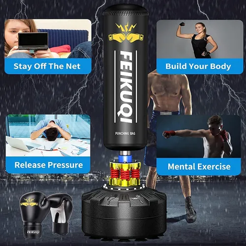 Miniatura 4 de Bolsa de boxeo para adultos, bolsa de boxeo con soporte de 70"-205 libras, bolsa de boxeo independiente para adultos - Bolsa de kickboxing para Saco