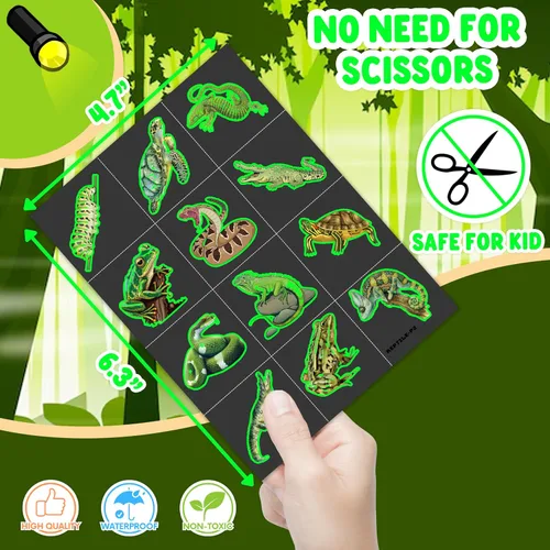 Miniatura 6 de 96 piezas de tatuajes temporales luminosos de reptiles que brillan precortados, decoraciones de fiesta de cumpleaños, suministros de regalo