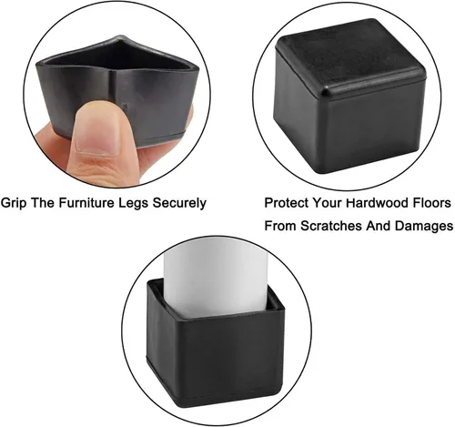 Miniatura 6 de 12 puntas de goma antideslizantes negras cuadradas para patas de silla, protectores de suelo de muebles, fundas para patas de silla, mesa, bar, Negro