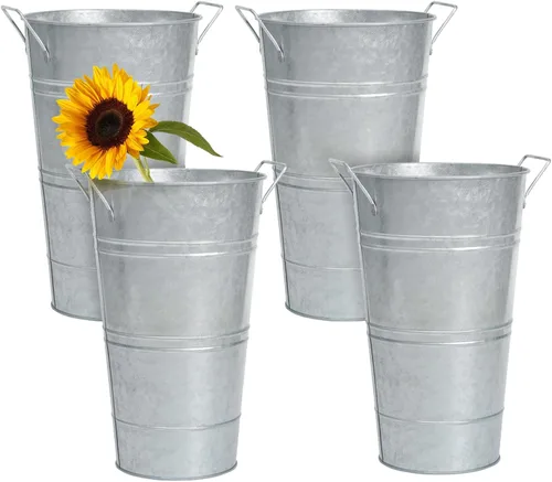Miniatura 21 de Notakia Jarrones de metal galvanizado, jarrones de cubo de flores francesas para flores cortadas para decoración del hogar y decoración de mesa