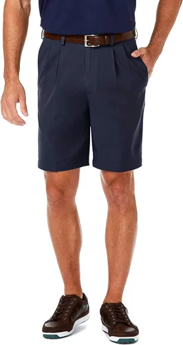 Haggar Cool 18 Pro - Pantalones cortos de ajuste recto plisado en 4 direcciones con cintura expandible para hombre (tallas regulares y grandes y