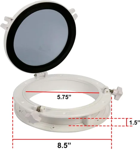Miniatura 2 de Amarine made 2 piezas de ventana de barco yate apertura redonda Portlight Porthole 8.5 pulgadas, orificio de puerta de ventana de repuesto - vidrio