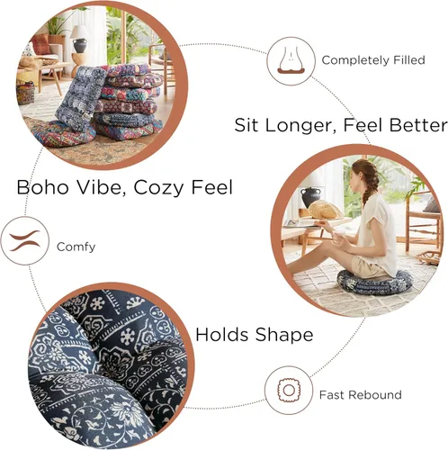 Miniatura 3 de Codi Almohada de Piso para Meditación, Almohadas Boho para Sentarse para Adultos y Niños, Cojín Grande para Yoga Sala de Estar Tatami para Sentarse