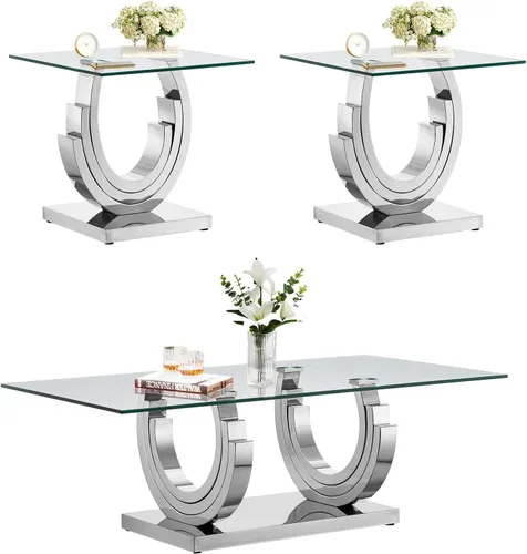 Miniatura 56 de SSLine Mesa auxiliar de cristal de lujo para sala de estar, mesa auxiliar moderna dorada con base de pedestal de acero inoxidable en forma de flor