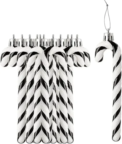 12 piezas de bastón de caramelo con purpurina para decoración de árbol de Navidad de plástico de bastón de caramelo para árbol de Navidad, adorno