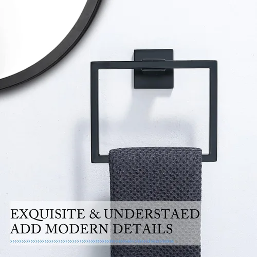 Miniatura 2 de TQKAG Toallero negro mate para toallas de baño, soporte para toallas de mano de acero inoxidable, perchas cuadradas para toallas montadas en la pared