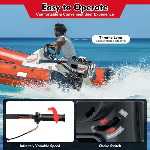 Miniatura 5 de Motor fuera de borda de 3.5 HP, motor fuera de borda de 2 tiempos de 49 CC de alta resistencia, motor fuera de borda HANGKAI, motor de barco