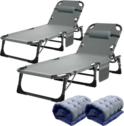 Miniatura 9 de ABORON Silla de bronceado resistente, silla de descanso plegable de 5 posiciones para exteriores con almohadilla, silla de playa portátil para tomar