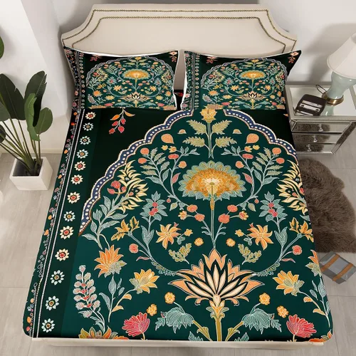 Miniatura 15 de Sábanas de cama góticas de damasco para adultos, sábana bajera ajustable victoriana antigua, sábanas góticas florales vintage, juego de ropa de cama