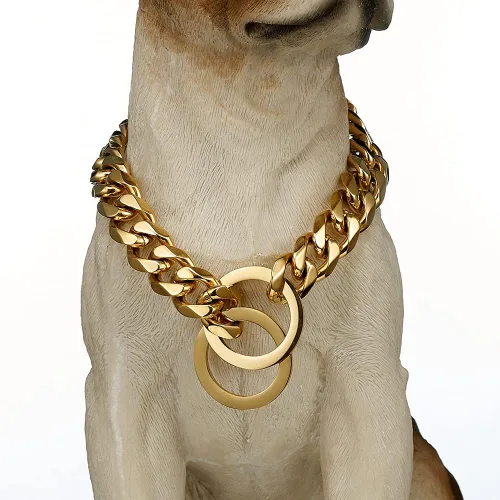Miniatura 6 de Collares de cadena de oro rosa para perros grandes, medianos y pequeños, ancho de 0.59/0.79/0.79 pulgadas, collares de metal de acero inoxidable, a