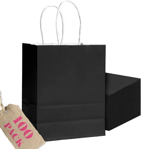 Miniatura 20 de qiqee Bolsas de regalo pequeñas de papel multicolor con asas a granel para fiesta arcoíris - 8.3"x6"x3.15" 100 piezas