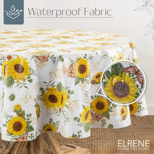 Miniatura 2 de Elrene Home Fashions - Mantel vintage floral de girasol resistente al agua y a las manchas con respaldo de franela, 52 pulgadas X 52 pulgadas