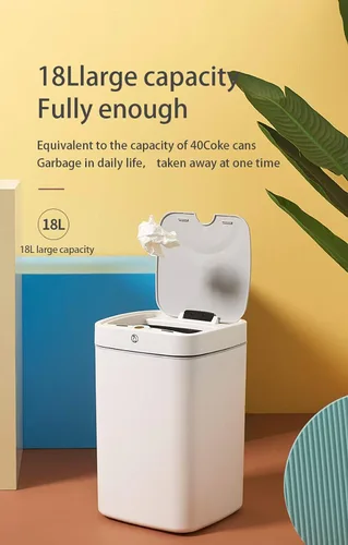 Miniatura 2 de Bote de basura automático con sensor, cubo de basura de metal de 4.7 galones, sin contacto, automático blanco perla para oficina y baño