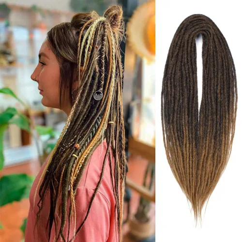 Miniatura 12 de Kraler Extensiones de Rastas Azules de Doble Extremo de 18 Pulgadas, 20 Hebras Sintéticas DE Extensiones de Rastas Hechas a Mano, Estilo de Rastas