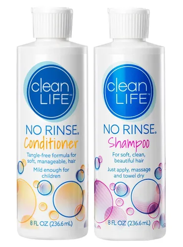 No-Rinse Paquete de champú y acondicionador, 8 onzas líquidas por botella, deja el cabello fresco, limpio y sin olor