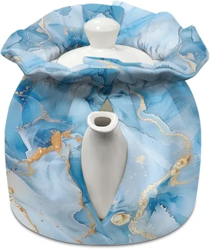 Miniatura 2 de Tetera aislada de mármol azul, cubierta antipolvo, resistente a las manchas, tetera acogedora para el desayuno, calentador de té, colcha