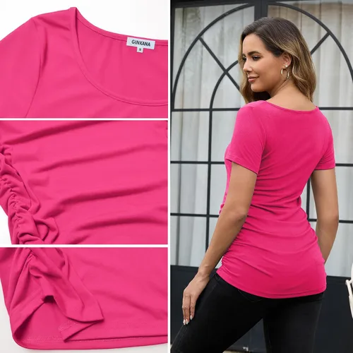 Miniatura 233 de GINKANA Blusas de maternidad de manga corta, diseño floral, fruncido, casual, para mamá, para embarazo