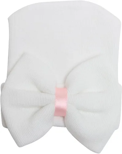 Miniatura 4 de DRESHOW BQUBO Newborn Hospital Hat and Mittens Infant Baby Beanie Soft Cotton Cute Knot Nursery Cap for 0-3 Months Girls Boys
